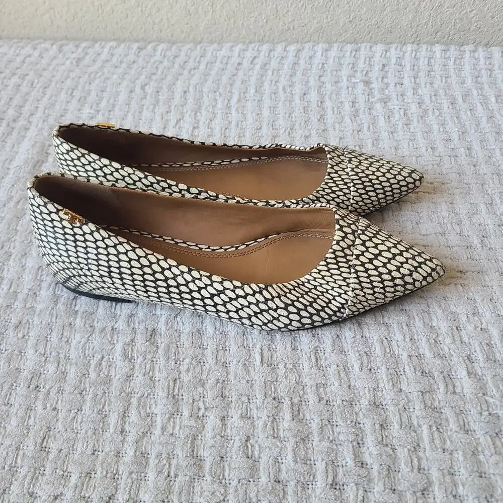 Tory Burch Penelope Snake Print Cap Toe Flat In King Cobra Women's Size 7